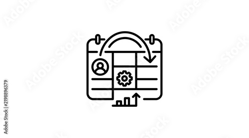 Business Project Planning Icon: Calendar, Cog, Graph, Person