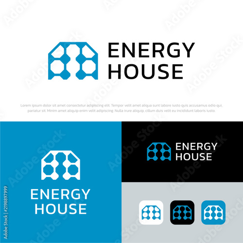 Solar power home logo icon template. Alternative energy company emblem. Renewable electricity business symbol