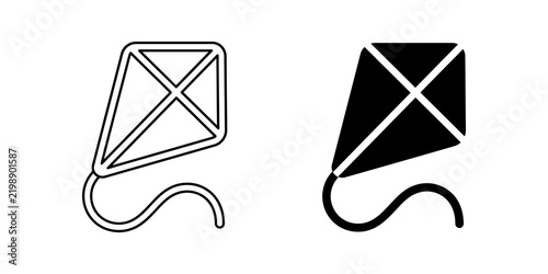 Bild auf Leinwand Flying kite icon with simple string tail for summer activity and leisure