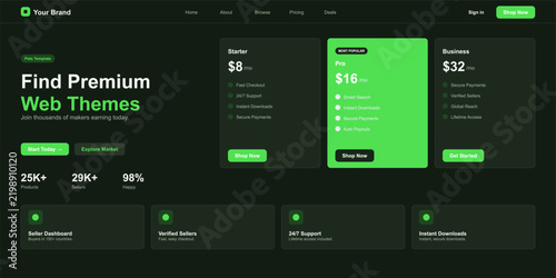 Modern web theme pricing comparison dashboard mockup Vector