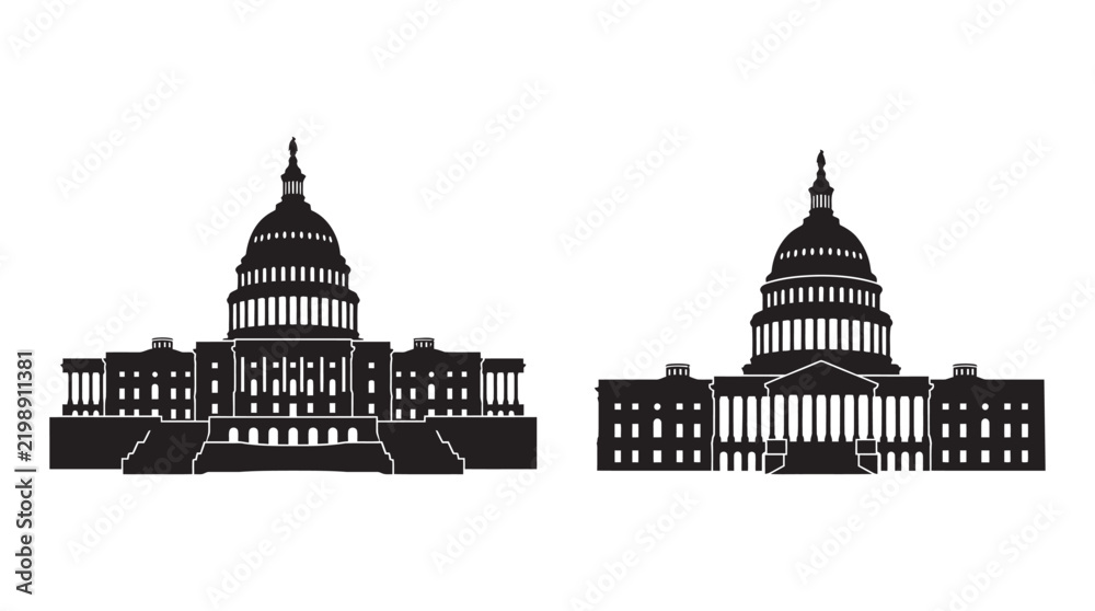 Obraz premium United states capitol building silhouettes against a white background