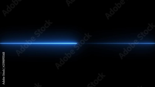 Straight neon laser line color blue black background. Glowing blue neon Straight neon lazier animation of horizontal line on alpha background, straight neon lazier line, seamless loop.