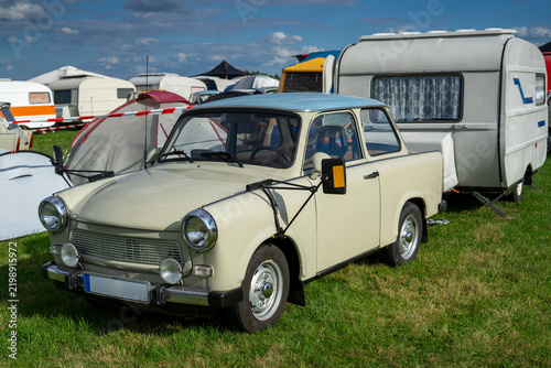 Vintage Trabant 601 with Camping Caravan from Former GDR