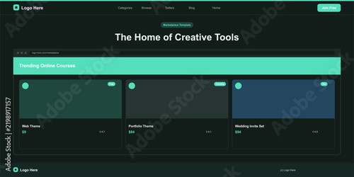 Modern creative tools website mockup with dark theme Vector