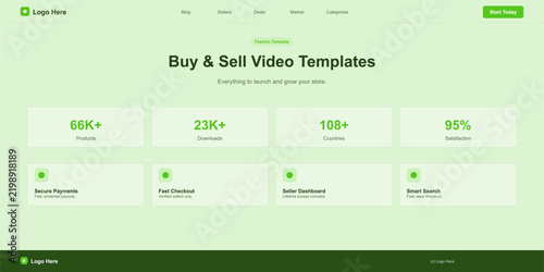 Green modern flat icon set for video template marketplace Vector