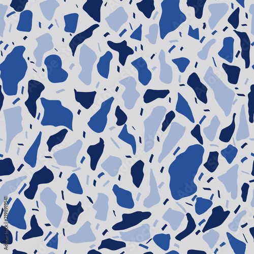 260801 Blue Abstract Organic Terrazzo Seamless Pattern on Light Gray Background