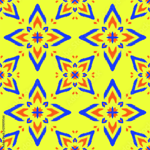 260706 Colorful Tribal Geometric Seamless Pattern on Bright Yellow Background