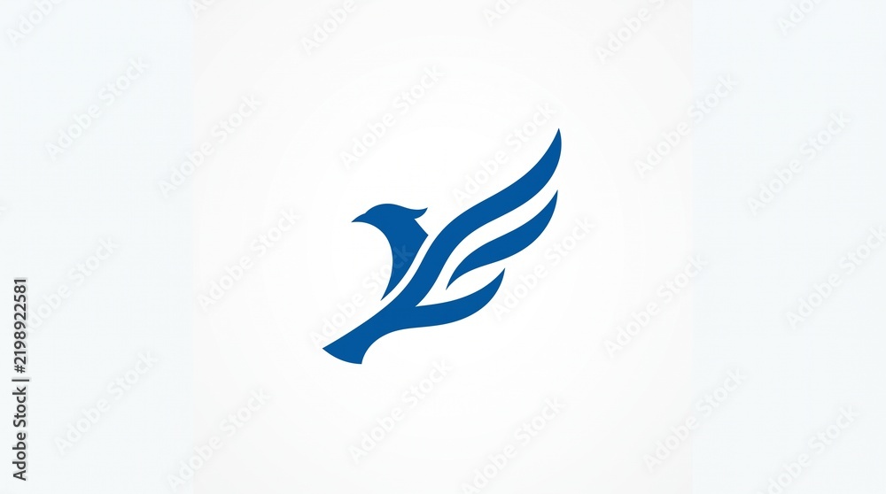 Fototapeta premium Elegant blue abstract bird logo with flowing wings, symbolizing freedom, movement, growth, and speed