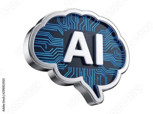 Generative ai brain with circuit board design and metallic finish digital intelligence concept