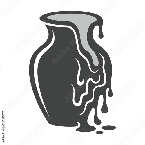Ceramic Pottery Vase with Thick Liquid Substance Dripping Down the Exterior Side