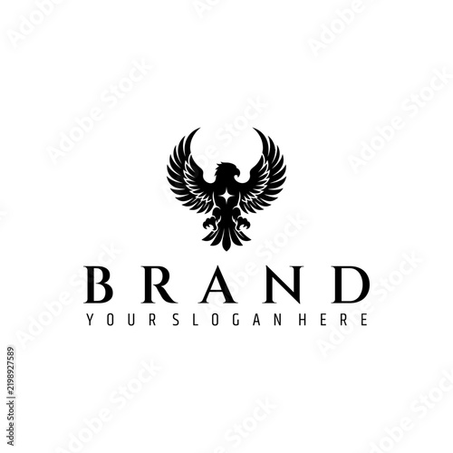 Black Eagle Spreading Wings Crest Logo Vector
