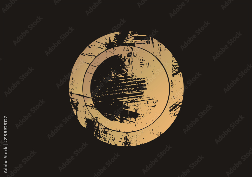 Obraz premium Weathered coin disc with grunge scratches, a distressed blank token or slug, in flat vintage style. Worn metallic medallion cutout ideal for rustic currency and mint themed designs.