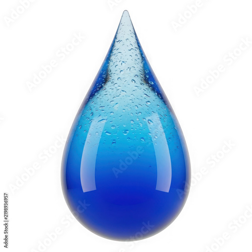 Blue water droplet falling isolated