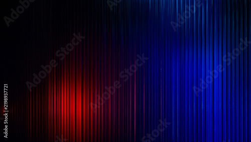 Abstract background with ribbed  texture and red and blue neon light refraction 