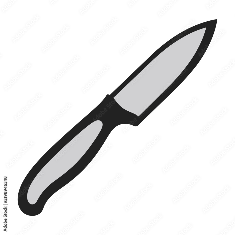 Fototapeta premium Illustrative knife icon with a silver blade and black handle on white background