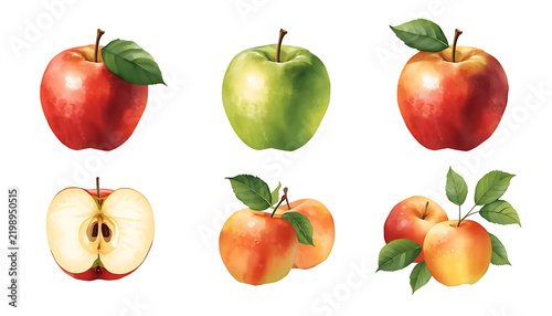 several images of apples with transparent backgrounds
