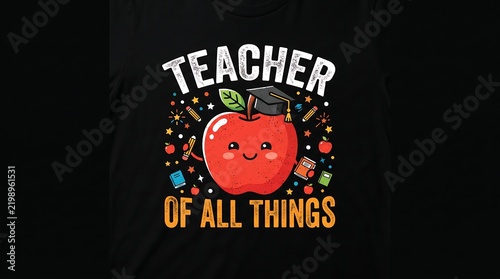 Teacher of all things typography design with a cute apple wearing a graduation cap for school appreciation