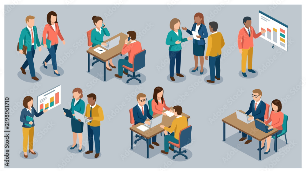 Fototapeta premium Diverse team collaborating in modern office settings.