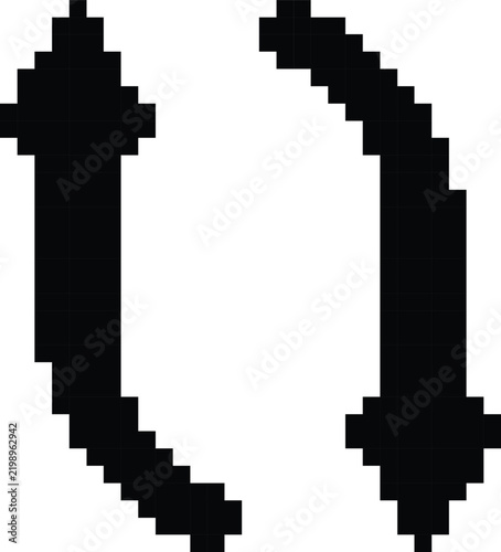Pixel art icon featuring two curved arrows forming a circular reload or refresh symbol, rendered in solid black against a plain white background.