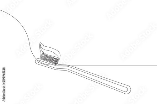 Toothbrush and toothpaste continuous one line drawing minimalist style isolate outline vector illustration