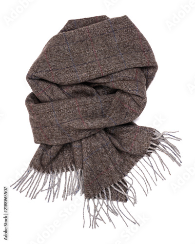 Fotografía Brown fringed scarf with herringbone pattern