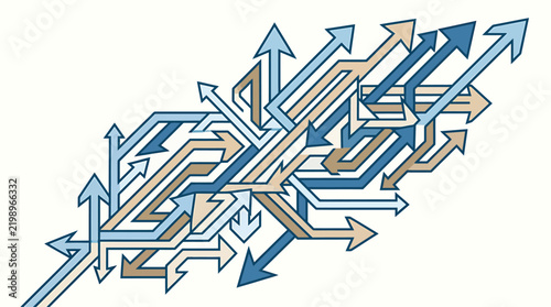 Tangled Arrows Symbolizing Complex Decisions, Confusing Paths, and Strategic Directional Choices in Business and Life