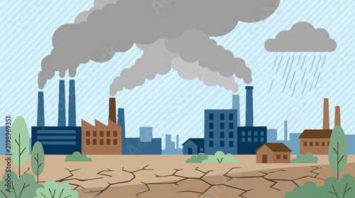 Cuadro en lienzo Environmental impact of industrial pollution, causing drought and acid rain