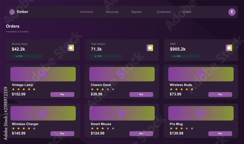 Modern flat design inventory management dashboard with colorful progress bars Vector