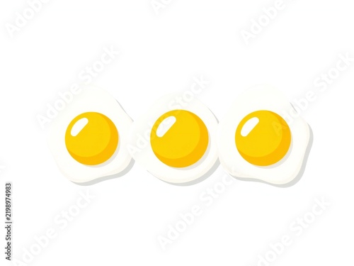 Three fried eggs with bright yellow yolks arranged in a row