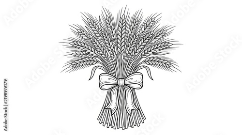 Rustic Wheat Bouquet Sketch Line Art for Harvest Decor