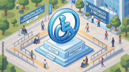 Accessibility Symbol Display in Urban Streetscape Illustration