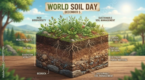 Cross-Section Diagram of Healthy Soil Layers and Biodiversity
