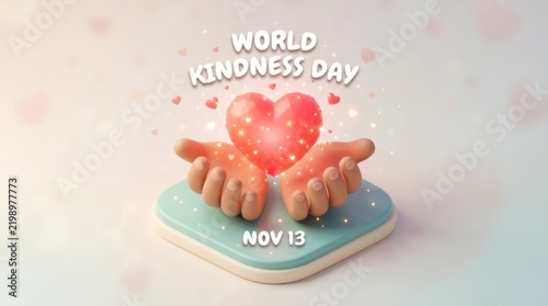 Hands Cupping Glowing Heart for World Kindness Day Awareness