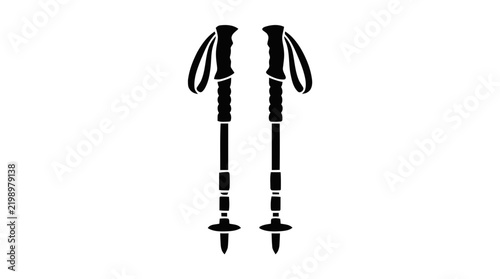 Vector illustration of trekking poles icon for hiking and outdoor mountain activities on a transparent background