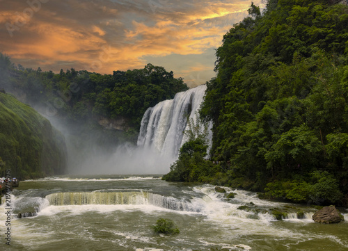 Huangguoshu Waterfall at Sunset in Guizhou China