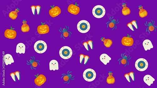 Cute Halloween Pattern Animation with Pumpkins Ghosts Spiders Eyeballs