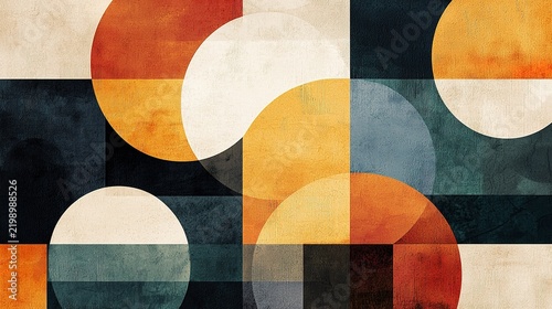 Artistic geometric design featuring round shapes and textured hues inspired by natural earthy colors