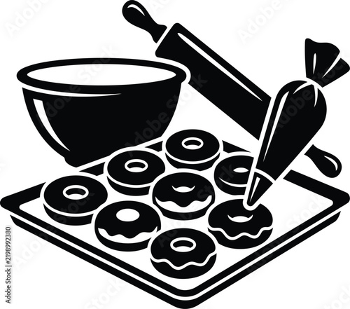Baking donuts in a pan with rolling pin