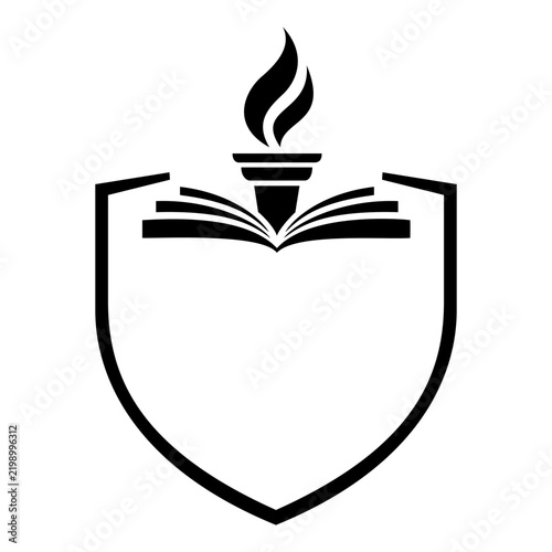Education Shield with Open Book and Torch Vector