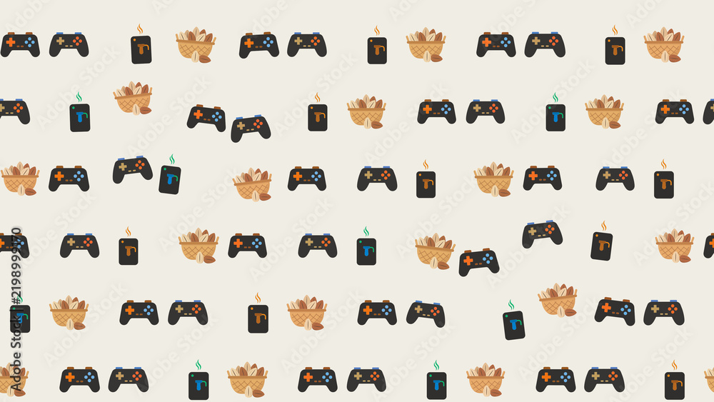 Fototapeta premium Video Game Controllers, Nuts, and Candles Pattern