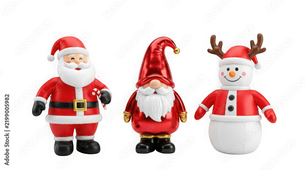 Fototapeta premium Set of three festive christmas inflatable decorations isolated on transparent background