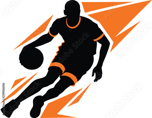 Basketball player dribbling ball silhouette dynamic action graphic