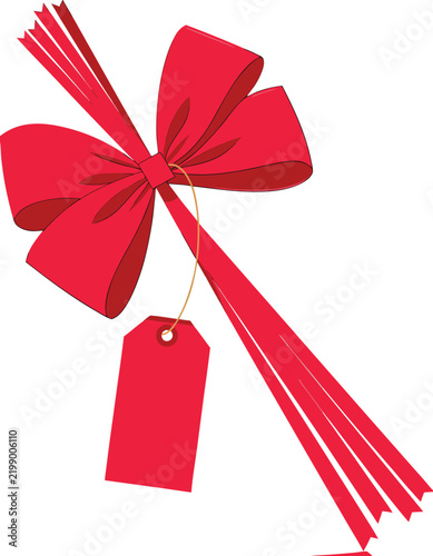 Red gift bow with blank price tag
