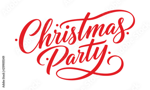 Hand-drawn lettering design for Christmas Party text on card templates. Unique typography perfect for holiday party posters and invite designs. Vector art illustration