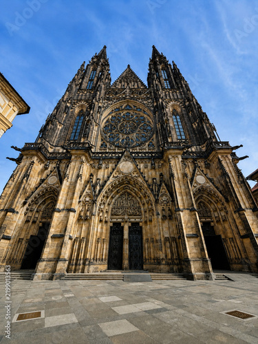 Magnificent Gothic facade of St. Vitus Cathedral at Prague Castle, Prague, Czech Republic.