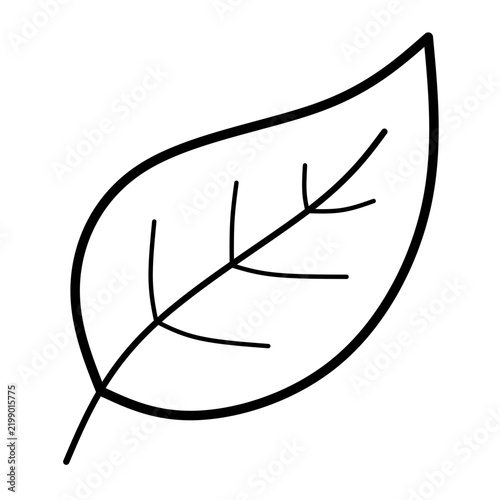 Simple black outline of a single leaf with visible veins on a gray background. Clean minimalist design for icons. Ideal for eco-friendly branding and botanical logos.