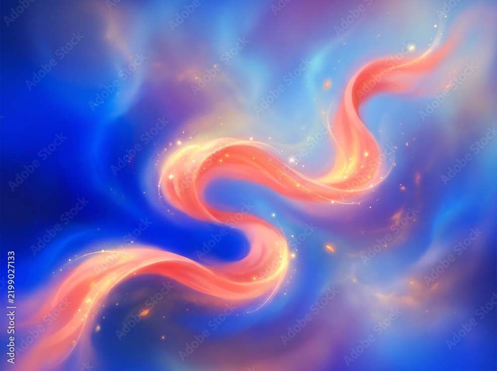Fototapeta premium Abstract cosmic ribbon texture with vibrant gradient hues in deep space setting