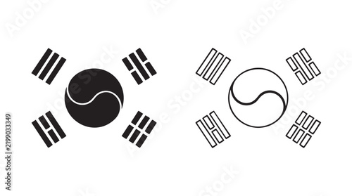 south korea flag silhouette with line art vector icon, a simple design