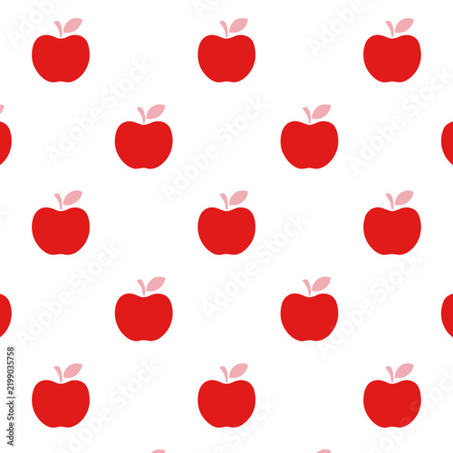 Seamless pattern of red apples with leaves