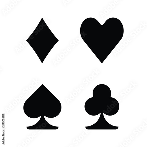 Playing Card Suits Flat Style Vector. Card suits icon, playing cards vector illustration in black. eps10. Set of icon symbols used for playing card suits including hearts, diamonds, spades and clubs .